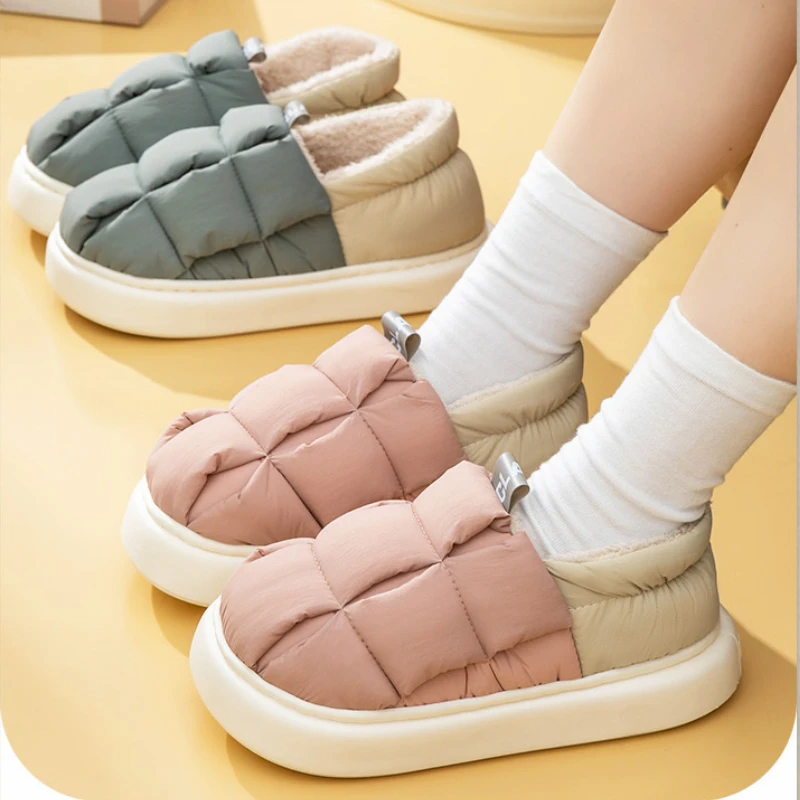 

2023 Winter Home Shoes Women Casual Slip-on Warm Bedroom Cotton Shoes Couples Furry Slides House Plush Slippers Zapatos De Mujer