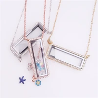 5pcs alloy rectangular rhinestones memory floating locket charm pendant necklace keychain for men women gift jewelry making bulk