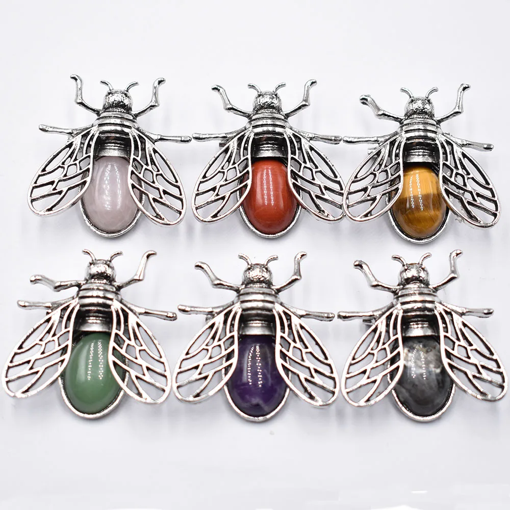 6 шт./партия броши с натуральным камнем аметистом розовым кварцем