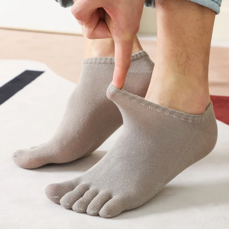 50Pairs Five-finger Men's Summer Shallow Thin Sub-toe Anti-off Heel Anti-ball Cotton Split Toe Socks Male Boat Sock