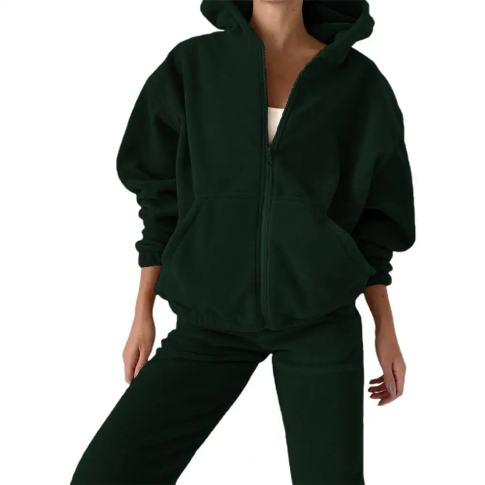 

1 Set Hoodie Pants Set Solid Color Hooded Autumn Winter Loose Sweatshirt High Waist Sweatpants for Daily Wear