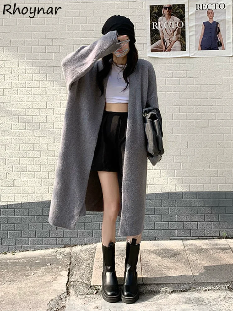 

Cardigan Women Long Style Trendy Design Elegant Solid Knitted Casual Mujer Baggy Autumn Ladies Korean New Tender Sweaters Ropa