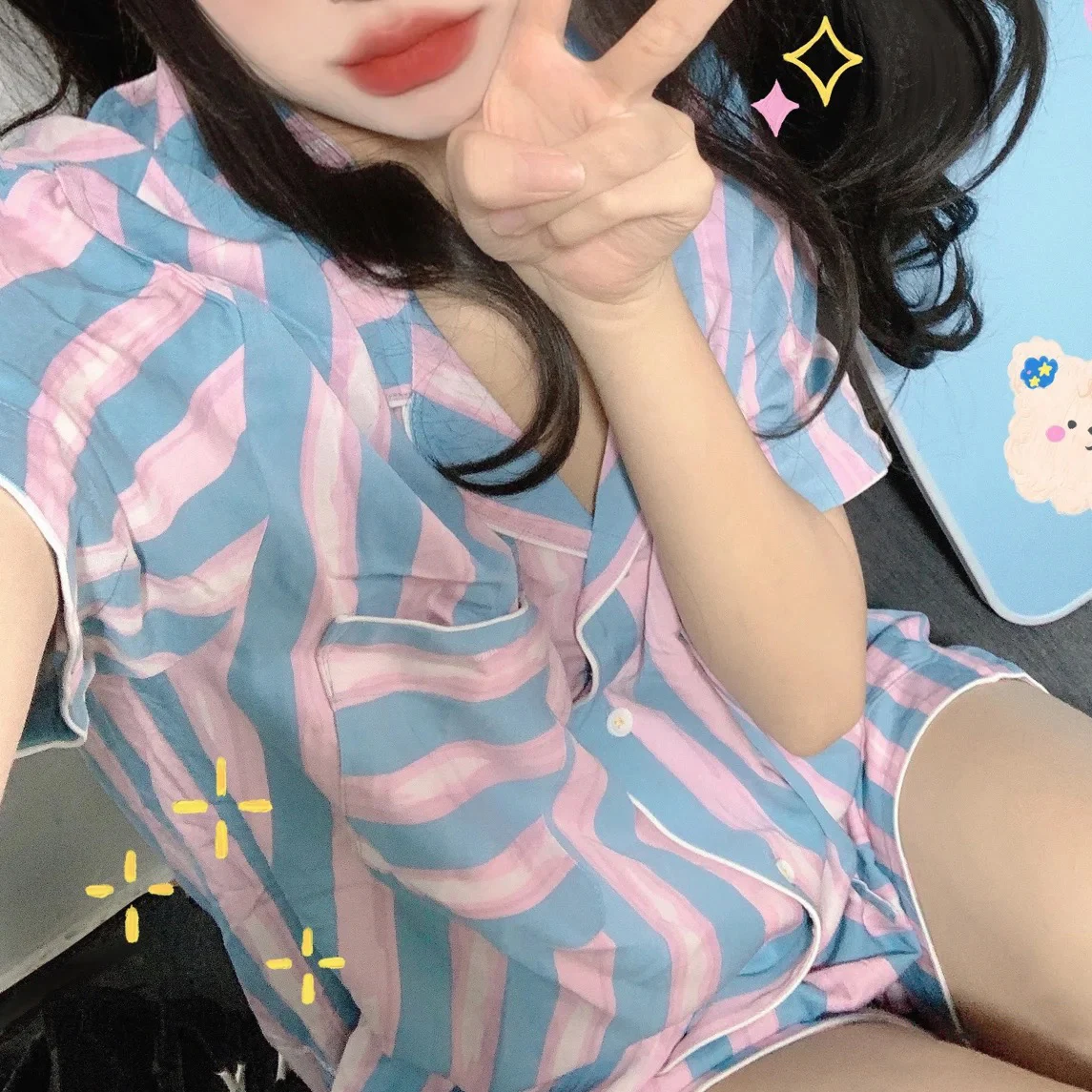 Color-blocked Striped Pajamas Women's Short-sleeved Shorts Summer Korean Women's Cotton Loungewear Two-piece Suit Kawaii Pajamas