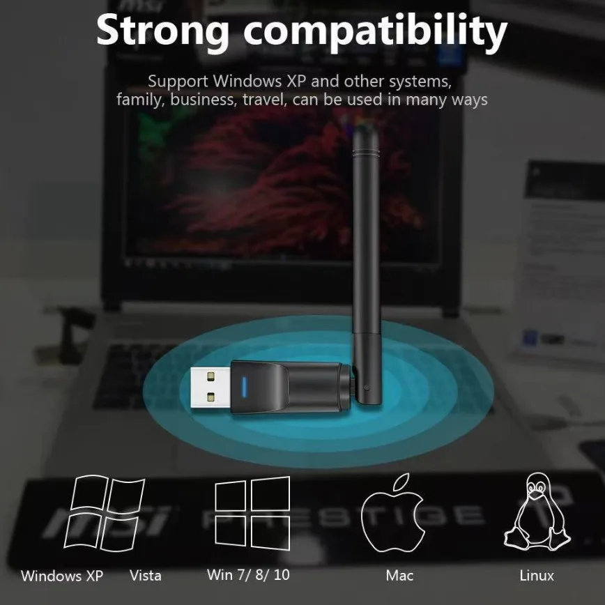 Фото 150 Мбит/с USB-адаптер Wi-Fi 2,4 ГГц с антенной MT7601 USB Беспроводная сетевая карта 802.11n/g/b Ethernet-ключ LAN ПК WiFi-приемник №4