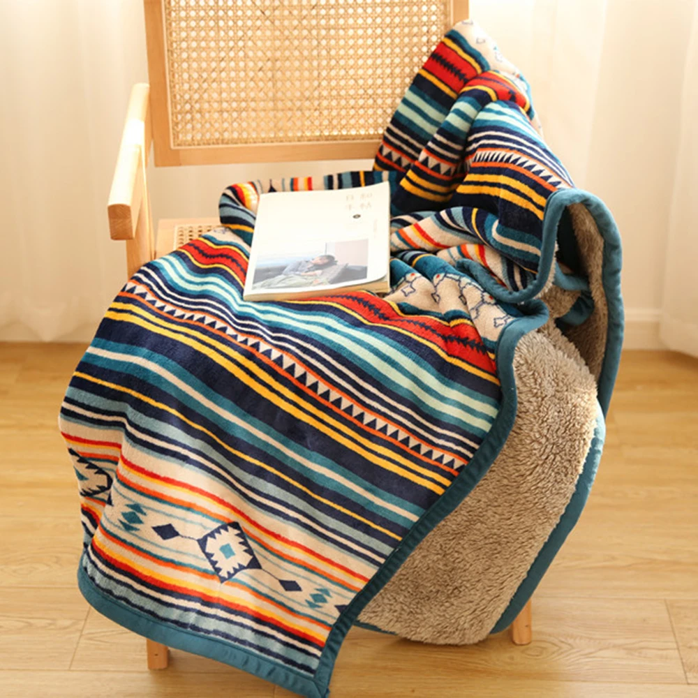 Двойное одеяло в стиле ретро утолщенное теплое зимнее до колена из ягненка и