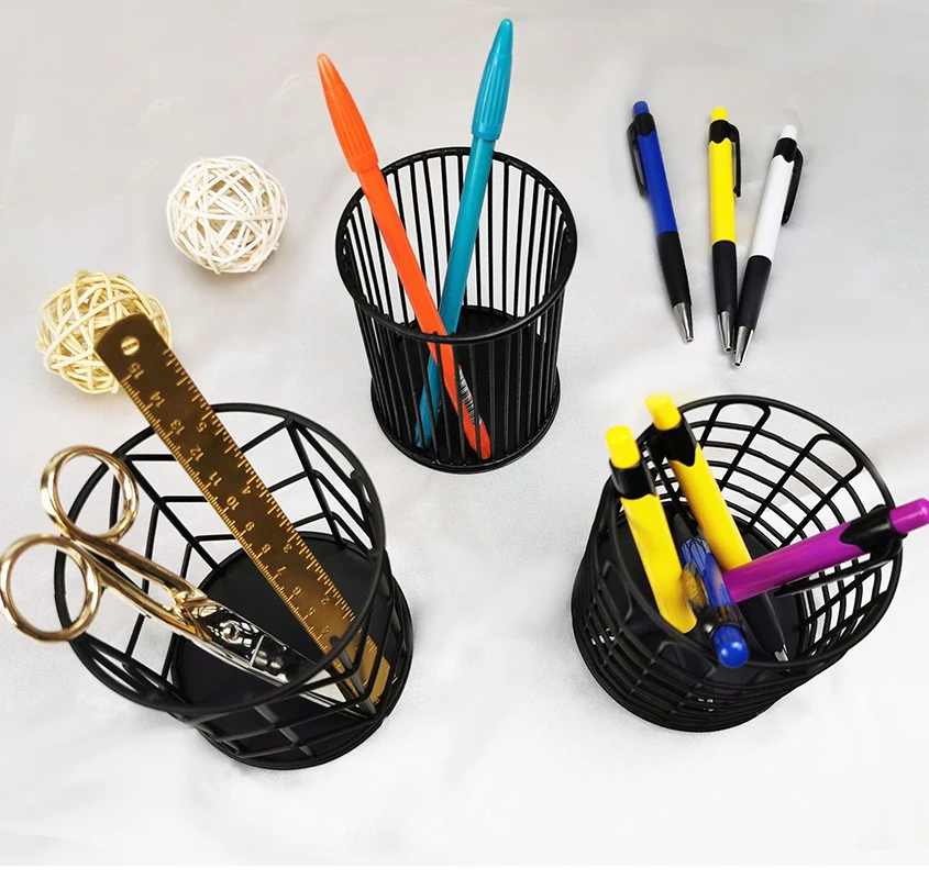 

Pen Holder Pencil Holder Round Pencil Container Iron Pen Pot Anti-slip Desktop for Home Office School Stationery Storage