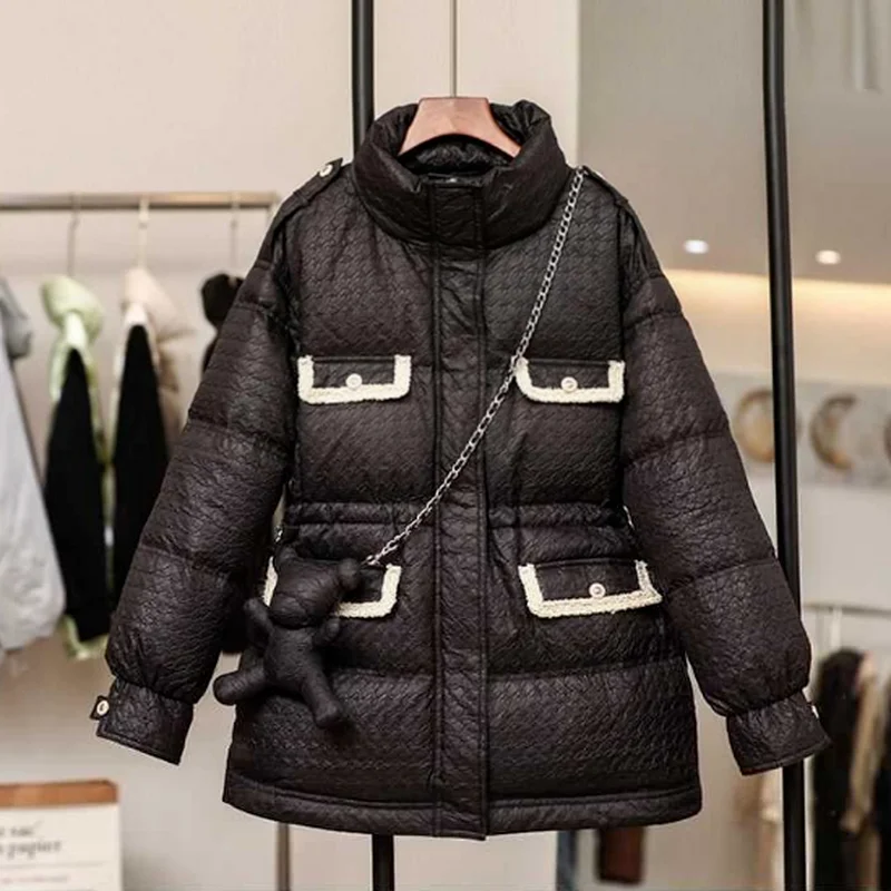 Thick Warm Bread Clothes Women Winter Warm Cotton Coat Loose Waist Temperament Net Red White Coat Jacket Fashion Trend 2022 New