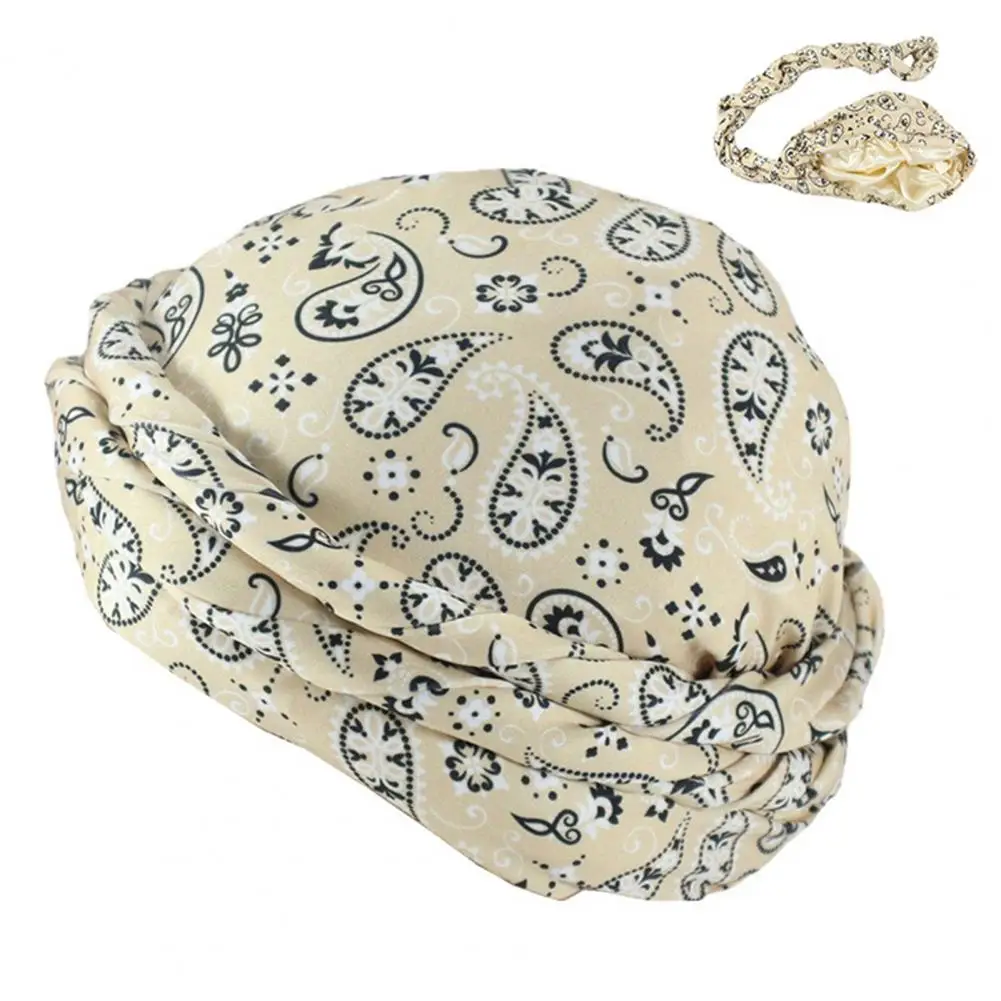 

Boho Turban Hat Bohemian Style Cashew Flower Print Men's Turban Hat Double Layer Satin Headwrap for Hip-hop Fashion Beanie Scarf