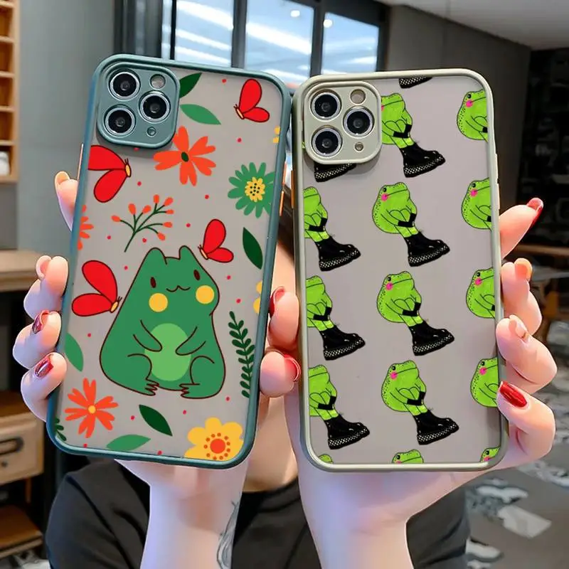 

Funny Animal Frog Phone Case for iPhone X XR XS 7 8 Plus 11 12 13 pro MAX 13mini Translucent Matte Case