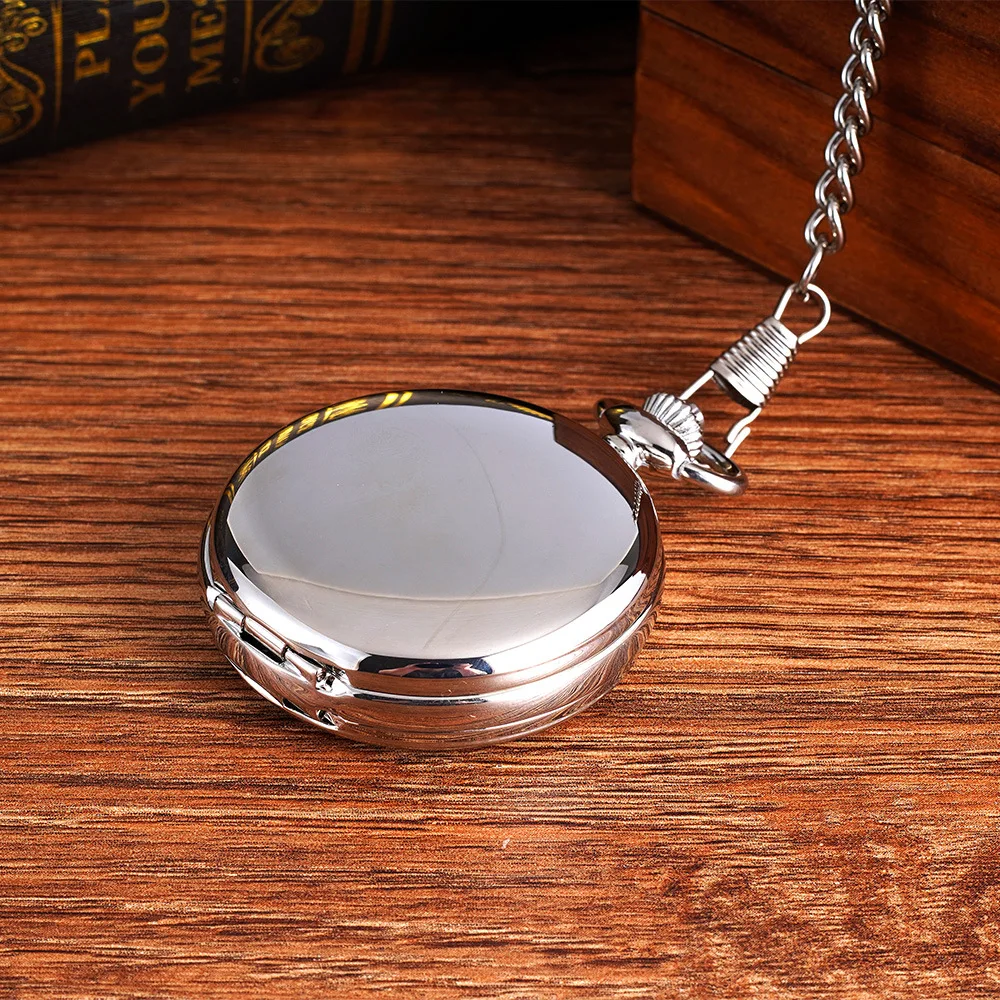 Luxury Black Mechanical Pocket Watch for Men Women Smooth Case Roman Numerals Dial Man Fob Chain Pendant Clock for Collection