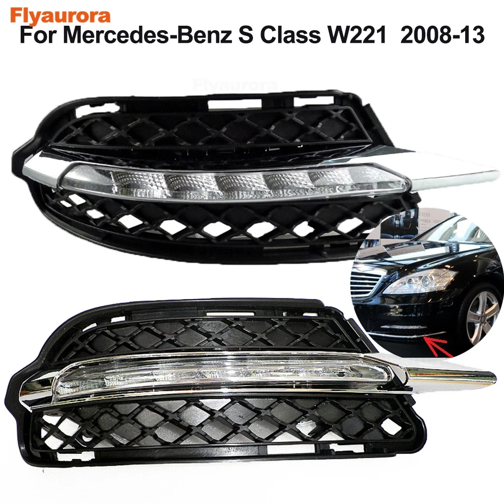 1 пара Автомобильный светодиодный Габаритные огни DRL Противотуманные фары подходит для Mercedes-Benz S Class W221 S300 S500 S350 S600 2009 - 2012 Flyaurora