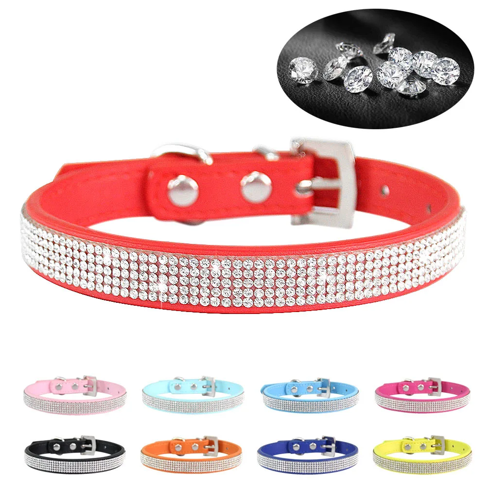 

Crystal Glitter Rhinestone Pet Collar Leather Puppy Necklace Collars For Small Medium Large Dogs Cat Chihuahua Pug Accessories