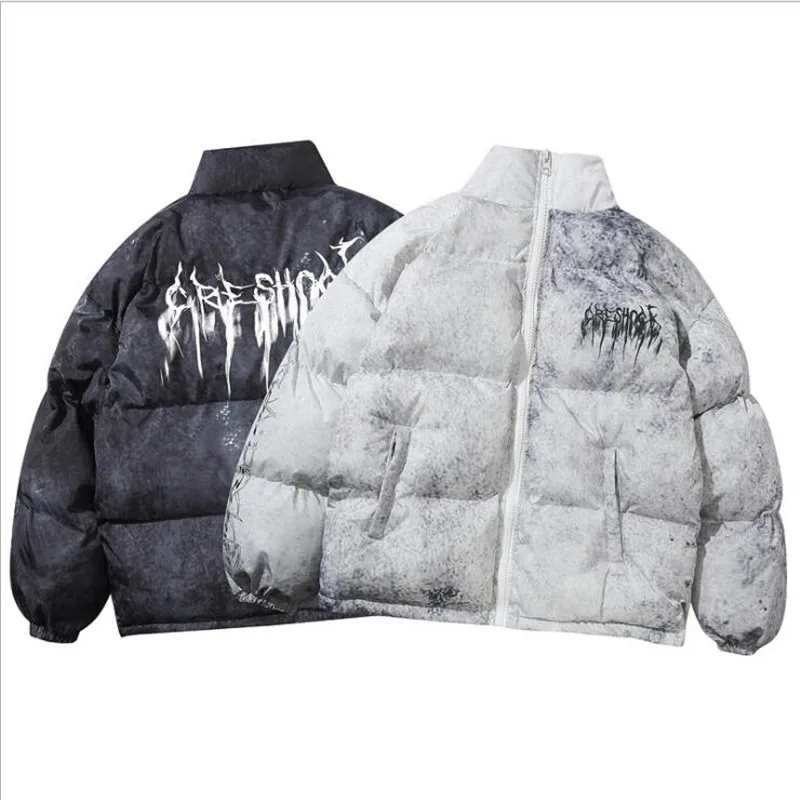 Men Hip Hop Oversize Padded Bomber Jacket Coat Streetwear Graffiti Jacket Parka Cotton Harajuku Winter Down Jacket Coat Outwear