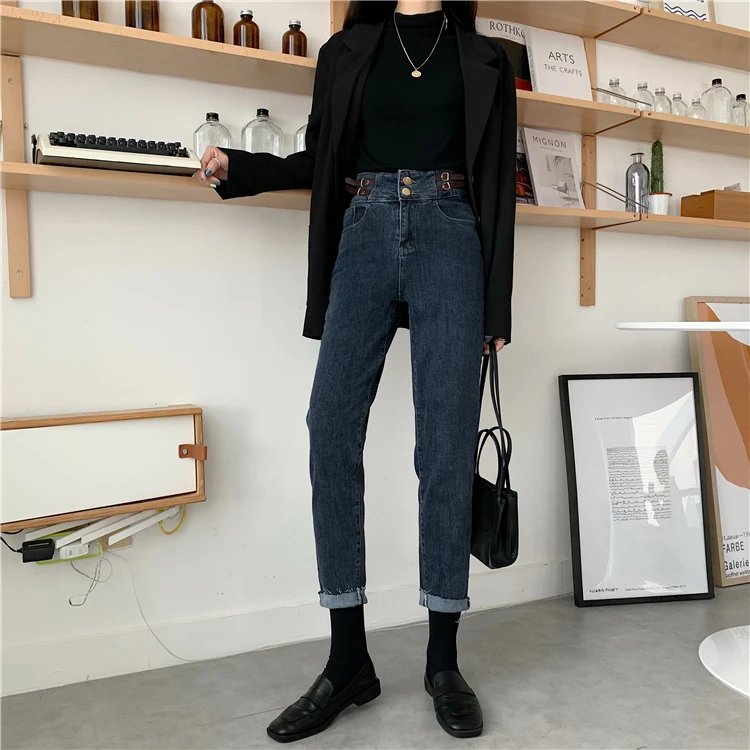 

DD1959 New high-waisted slim raw edge nine-point straight-leg pants jeans
