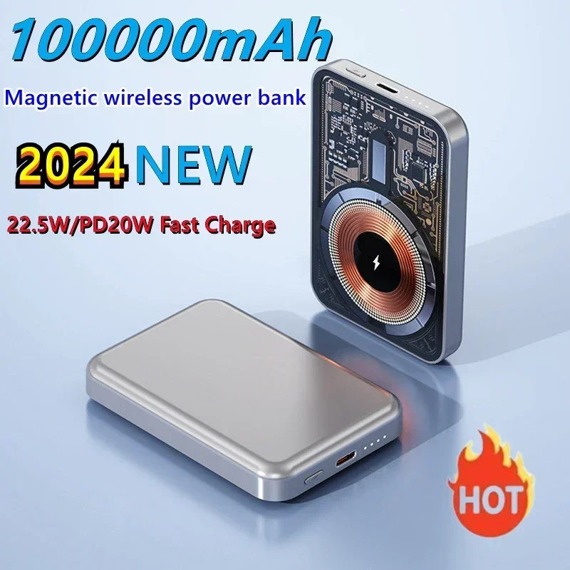 100000 mAh Mini Power Bank Macsafe Беспроводная запасная батарея Портативное быстрое зарядное