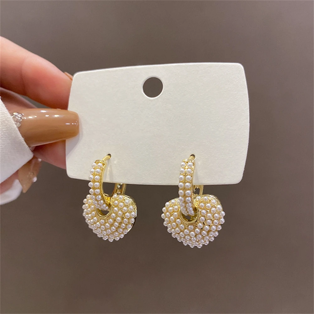 

Korean Sweet Pearl Peach Heart Love Dangle Earrings For Woman Geometric Square Statement Earring Fashion Jewelry Luxury Pendant