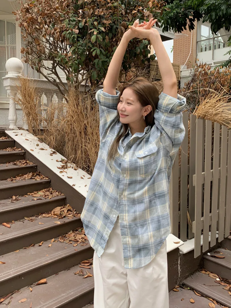 Корейская серия клетчатые рубашки с длинными рукавами женские осенние