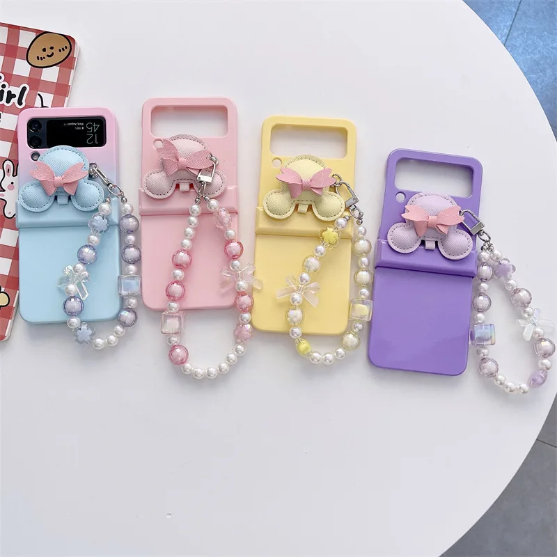 

Personalized 3D Cartoon Bead Chain Phone Case for Samsung Galaxy Z Flip 3 Z Flip 4 Hard PC Back Cover for ZFlip3 ZFlip4 Shell