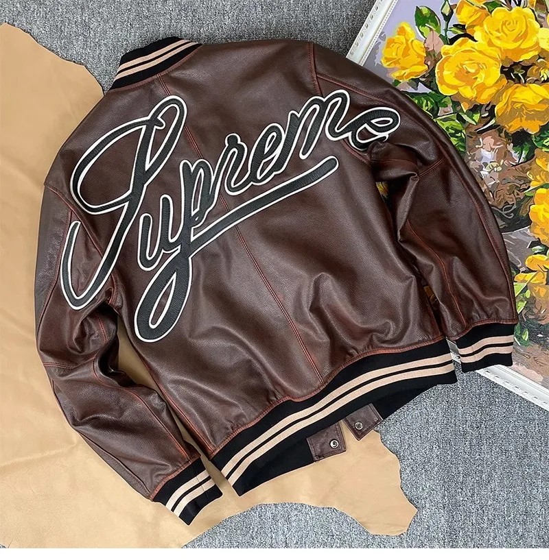 Высококачественная потертая куртка в стиле ретро коричневая из воловьей кожи Tea