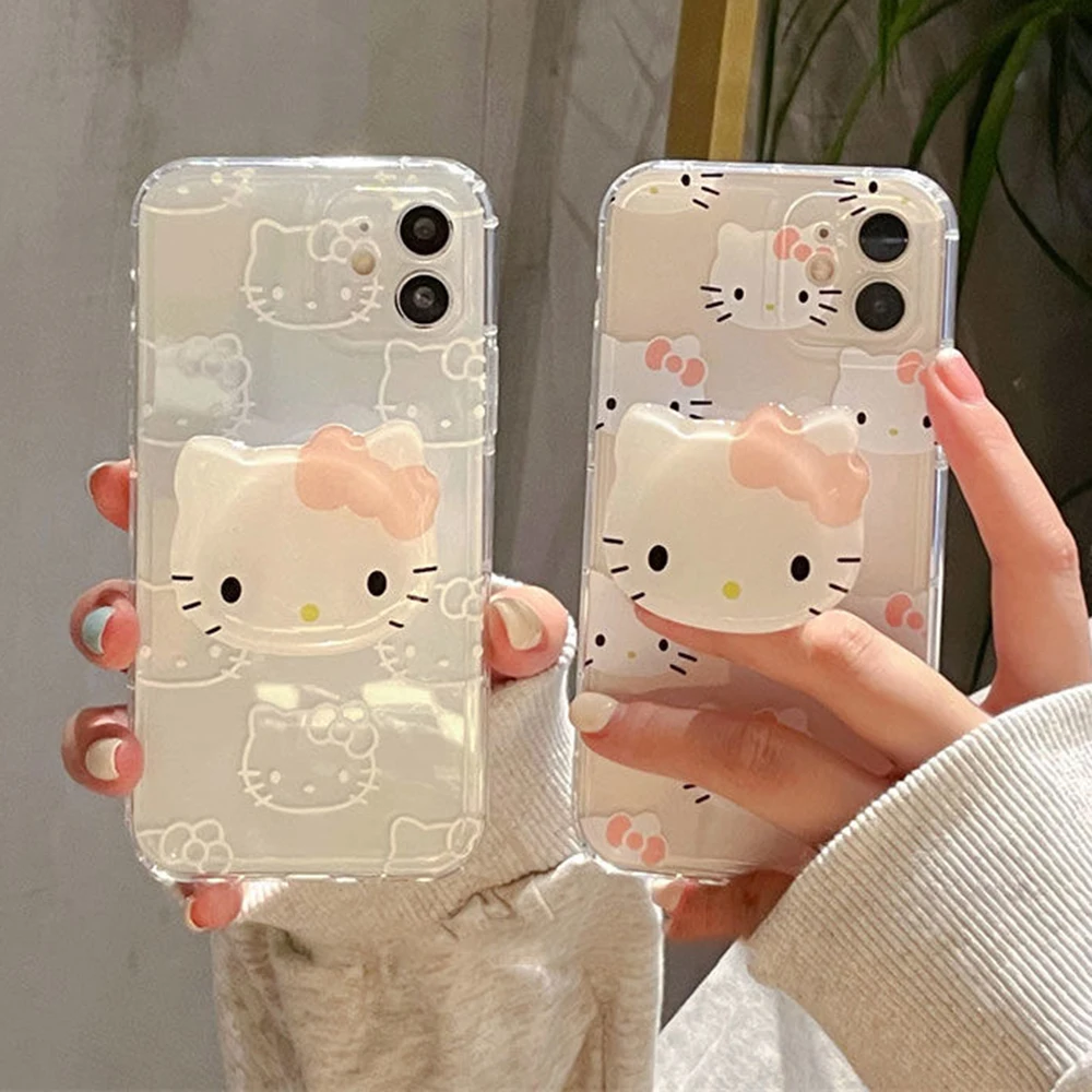 

2022 Cartoon Hello Kitty Head Phone Case For Iphone 11 12 13 Pro Max Mini X Xs Xr 7 8 Plus SE 2020 Transparent Shockproof Cover