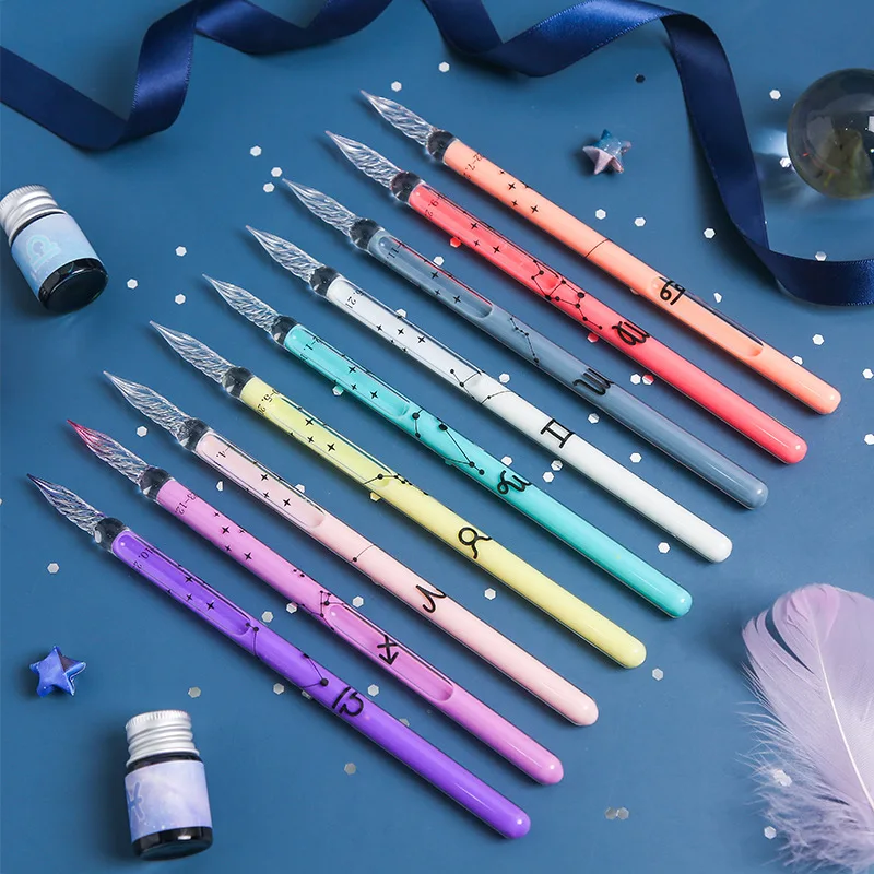 

Star Series Milk Glass Pen 12 Constellation Signature Pen and Manufacturer Customized Gift Pen for Student Stationery Dip Pen