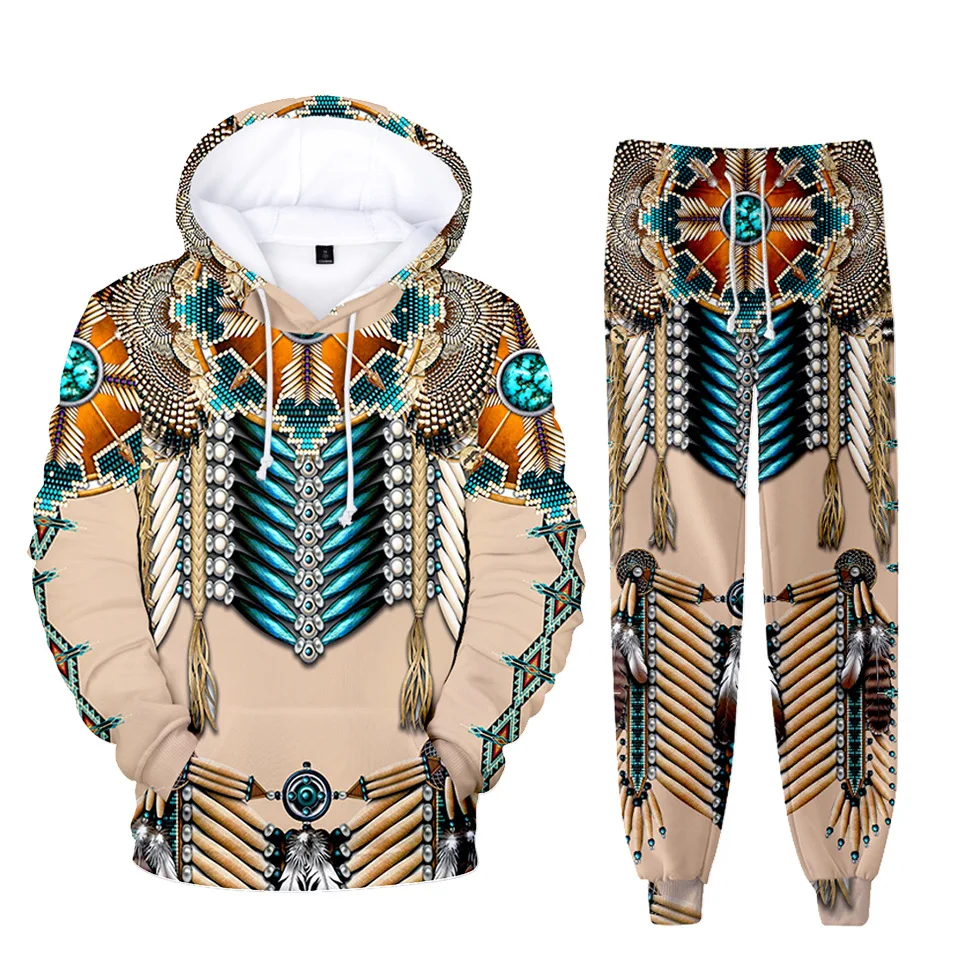 

3D Indian Cosplay Costume Workout Tracksuit 2 Sizes Sweatshirt and Sweatpants Teens Boys Girls Harajuku Hoodie Pullover