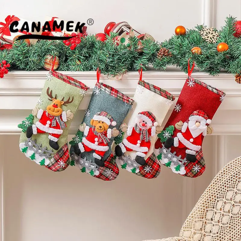 

Merry Christmas Socks Christmas Tree Ornaments Sack Cute Fabrics Xmas Gift Candy Bag Snowman Santa Claus Bear Deer Multi Styles