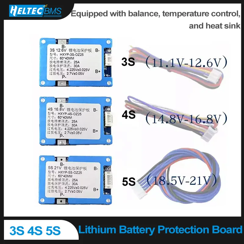 Фото Плата защиты литиевых аккумуляторов 18650 3S 4S 5S 25A BMS с балансировкой 12.6V 16.8V 21V и радиатором №1