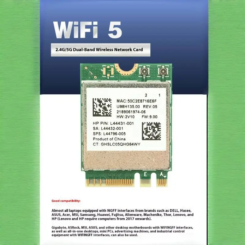 Комплект Wi-Fi-карты RTL8822CE, двухдиапазонная, 802.11ac, 1200 Мбитс, M2, 2,4 ГГц, с поддержкой Bluetooth, разъем IPX, модель F(x) (art.: 3920d4bf4e173) - 3920d4bf4e173