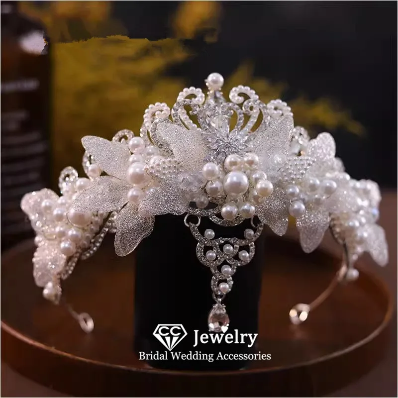 

CC Crowns for Women Wedding Hair Accessory Bridal Headbands Engagement Hairwear Imitation Pearl Pageant Diadems Headdress AN430