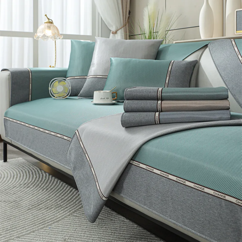 Funda de sofá de seda de hielo, cubierta protectora antideslizante de Color sólido, para sala de estar, muebles