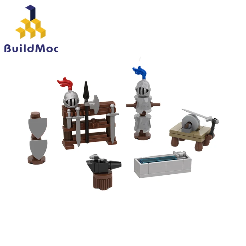 

BuildMoc Mini Blacksmith Accessories Building Blocks Set Samurai Soldier Knight's Armor Figures Helmet Bricks Toys For Children