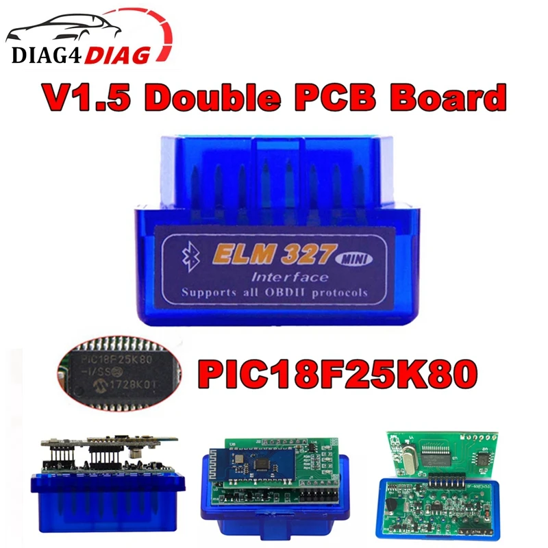ELM327 2PCB Bluetooth V1.5 PIC18F25K80 для Android OBD2 MINI Inter, сканер лица, диагностический инструмент для автомобиля V1.5