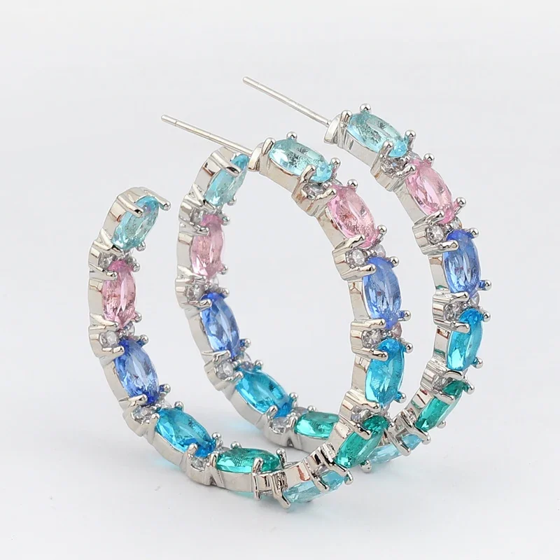 Женские Серьги-кольца В Золотой Оправе С Радужным Цирконием Стиле Бохо Красочные