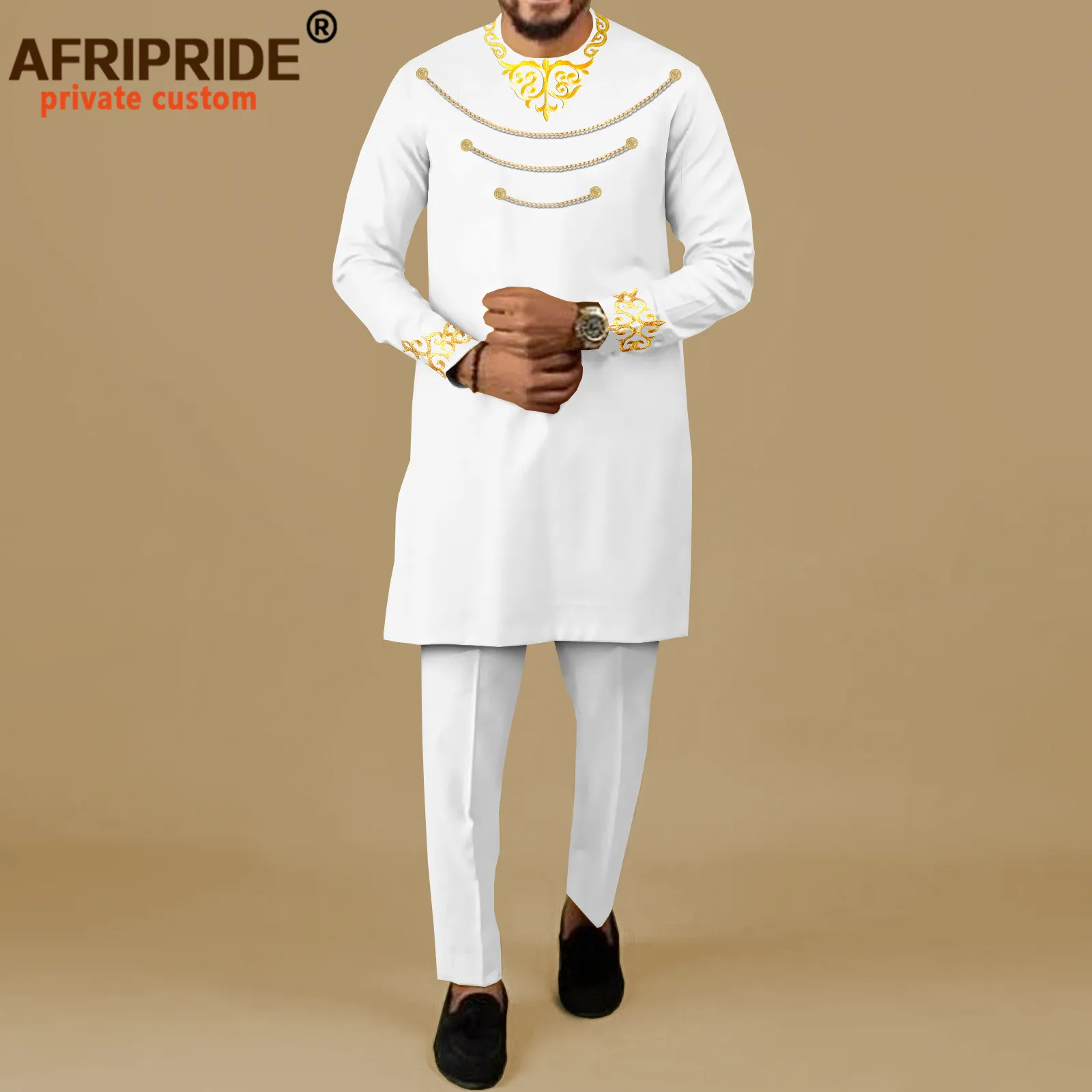 African Clothes for Men Three Chain Embroidery Blazer and Pants 2 Piece Set Bazin Riche Outfits for Wedding Evening A2216026