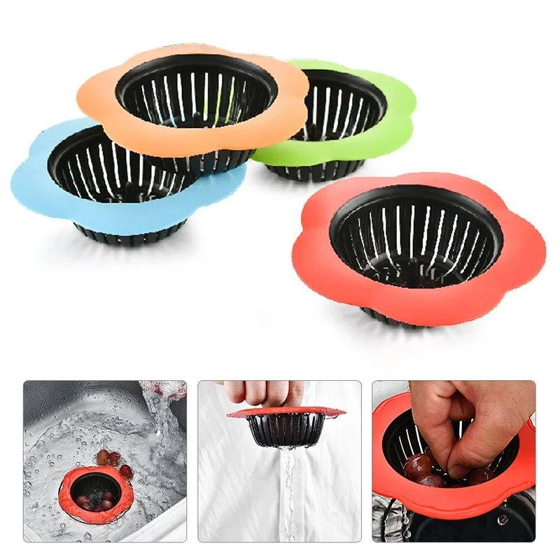 

Anti-Blocking Flower Silicone Kitchen Sink Strainer Bathroom Shower Drain Sink Drains Cover Sink Colander Sewer Hair Filter