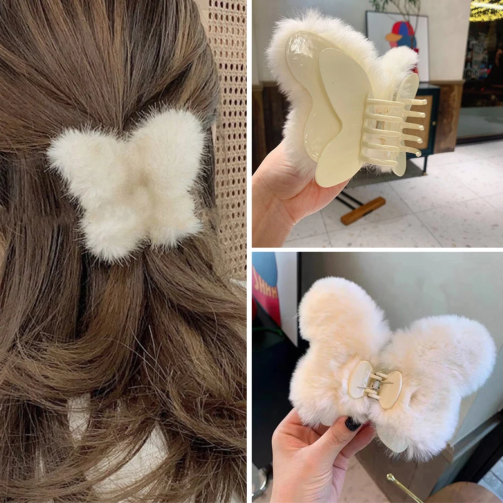 

Korea New Imitation Butterfly Hair Claw Girl Sweet Plush Grab Hairclip Ponytail Clip Women Winter Headdress Hair Accessory