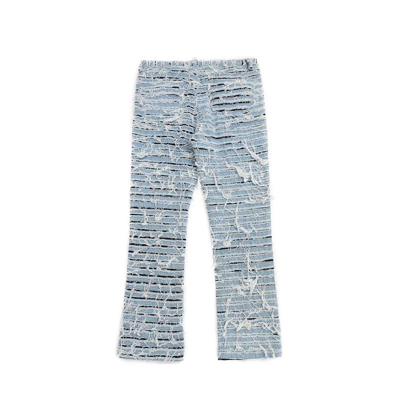 Jeans Pants for Men Retro Washed Straight Baggy Casual Hole Denim Trousers Oversized High Street Distressed Ripped Frayed Blue