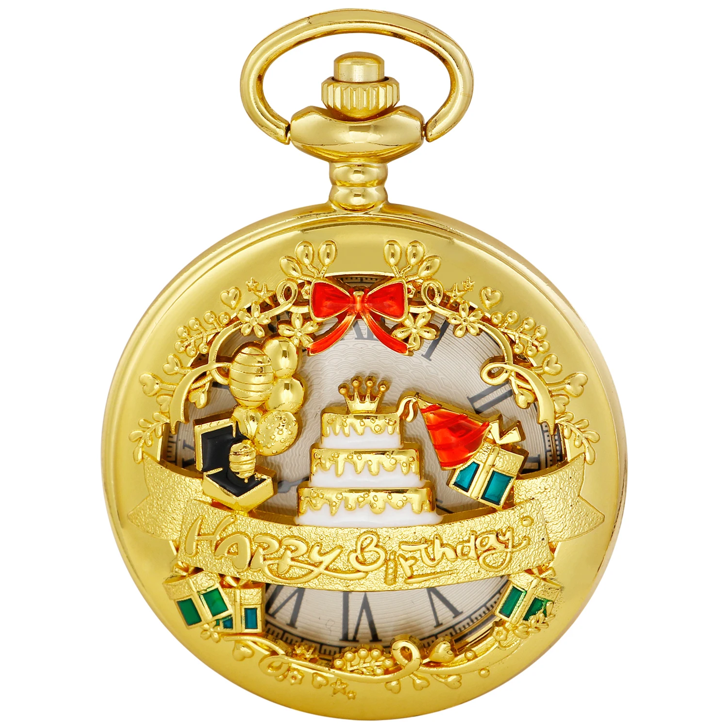 

New Gold Christmas Happy Birthday Quartz Pocket Watch Men's High Quality Necklace Timing Pendant Jewelry Gift Clock