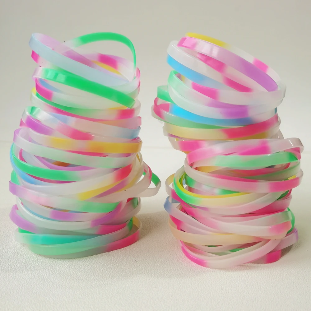 

50PCS Bulk No Printed Letters Luminous Silicone Bracelets & Bangles Women Girl Female Fluorescent Rubber Fitness Wristband Band