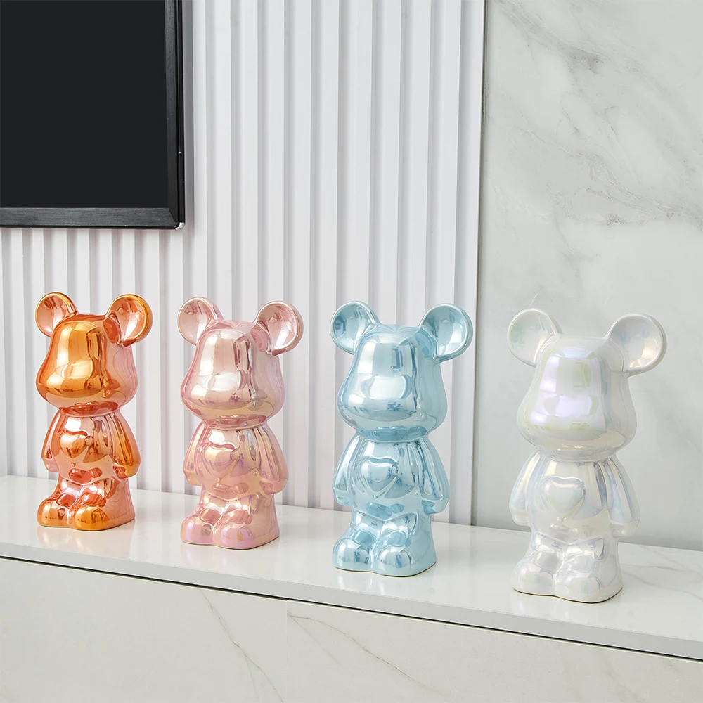 

Nordic Decoration Home Electroplating Ceramic Bear Ornament Kawaii Accessories Coin Storage Container Office Home Docer Gift
