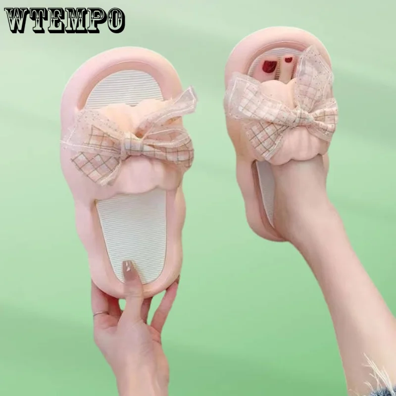 WTEMPO Summer Thick Bow Tie Slippers Fashion Women Indoor Home Sandals Bathroom Slides Non-slip Soft House Slippers Dropshipping