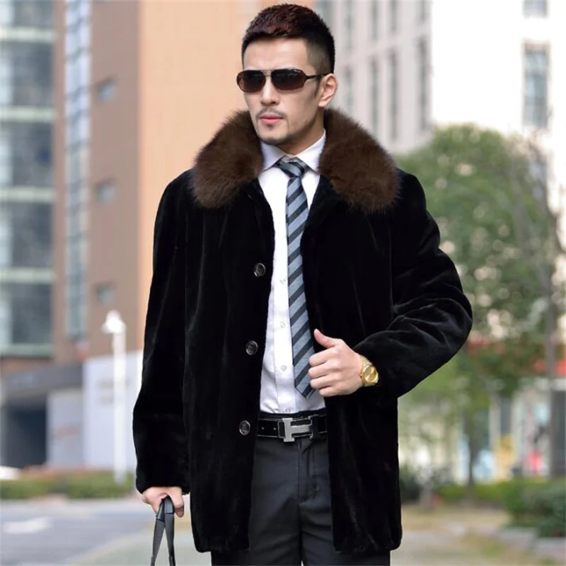 Autumn faux mink fur leather jacket mens winter thicken warm Single-breasted fur leather coat men loose jackets fashion B227