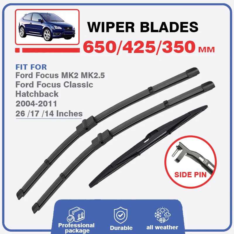 

Car Front Rear Wiper Blades Set For Ford Focus 2 MK2 MK2.5 Classic 2005-2011 Hatchback Windshield Windscreen Window 26"+17"+14"