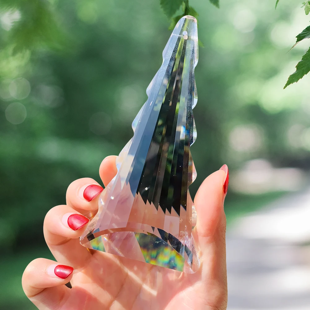 

Transparent Laser Excellent Cut Faceted Prism Christmas Tree Triangle Crystal Chandelier Pendant Sun Catcher Wedding Party Decor