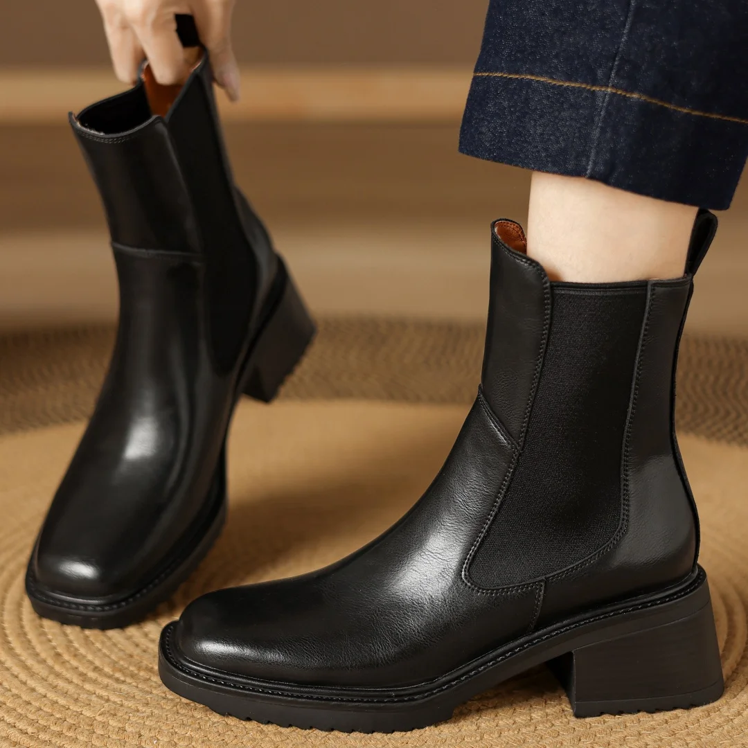 Женские ботильоны из натуральной кожи Лоскутные ботинки-челси эластичной ткани