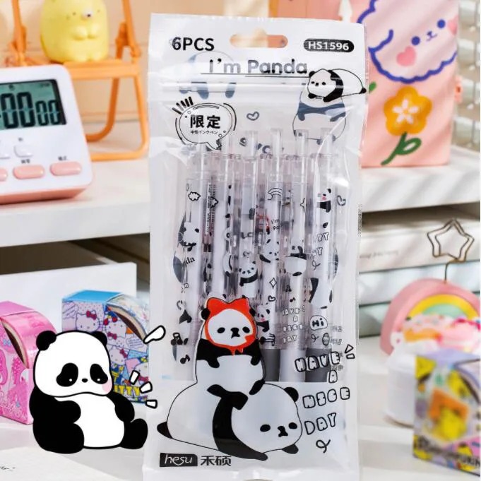 

36 pcs/lot Kawaii Panda Press Gel Pen Set Cute 0.5mm Black Ink Pen Gift Stationery Office School Supplies wholesale