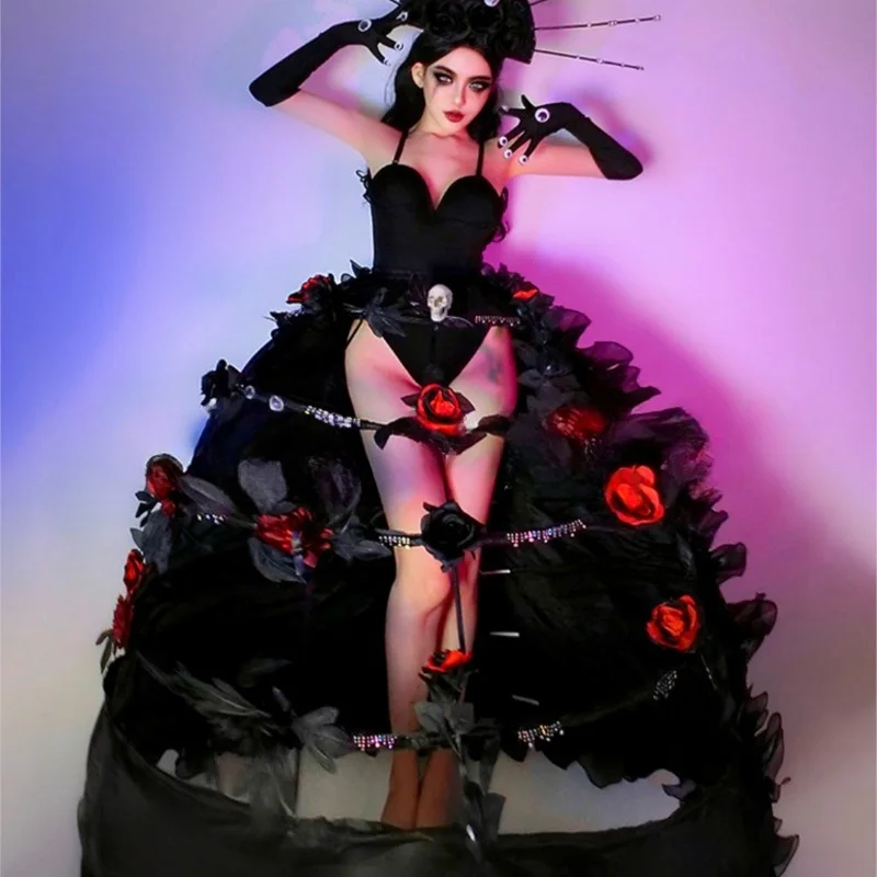 Художественный костюм для бара ночной клуб черная ведьма демон помадур платье