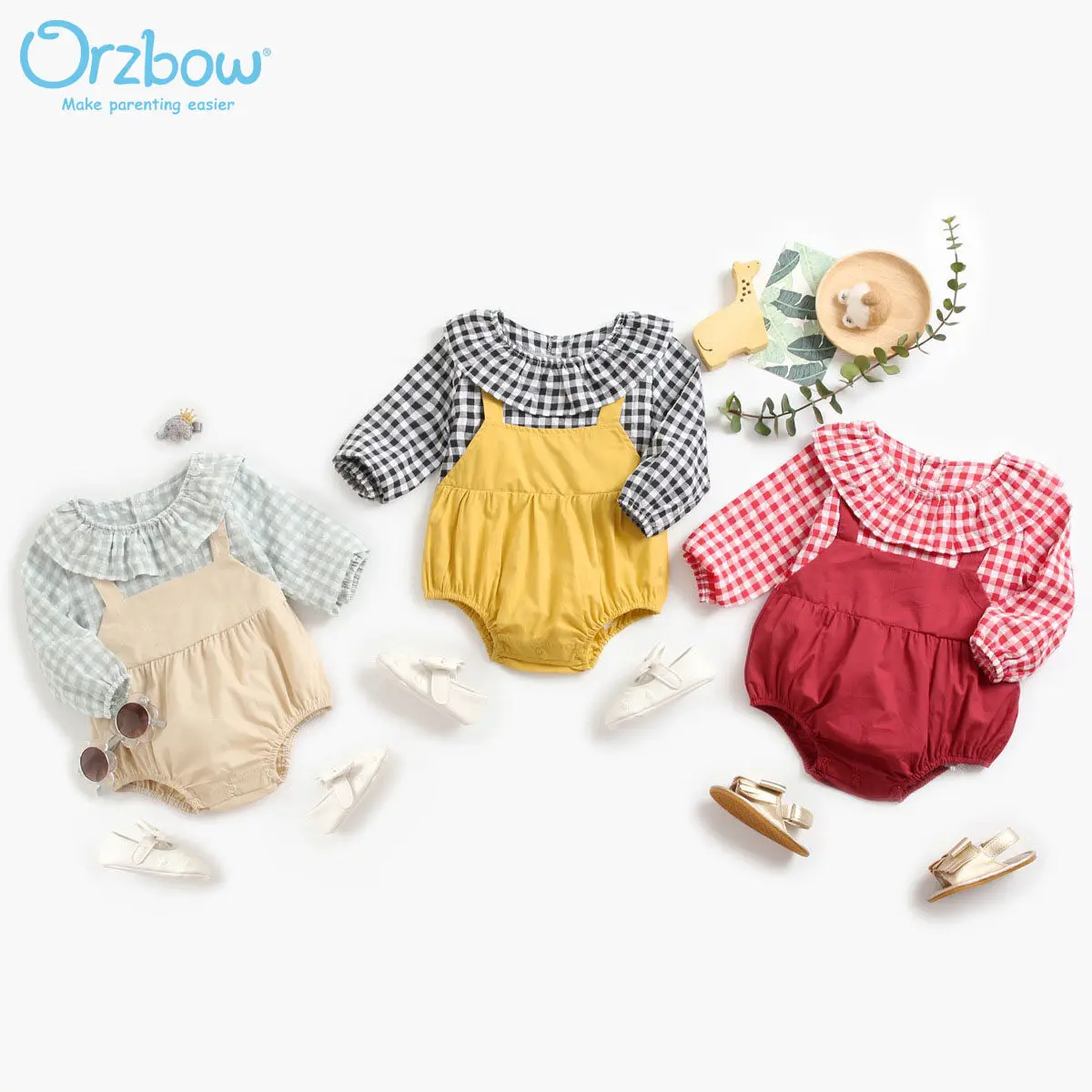 

Orzbow Solid Plaid Long Sleeve Romper Bodysuit One Piece Jumpsuit Outfits for Newborn Infant Baby Girl