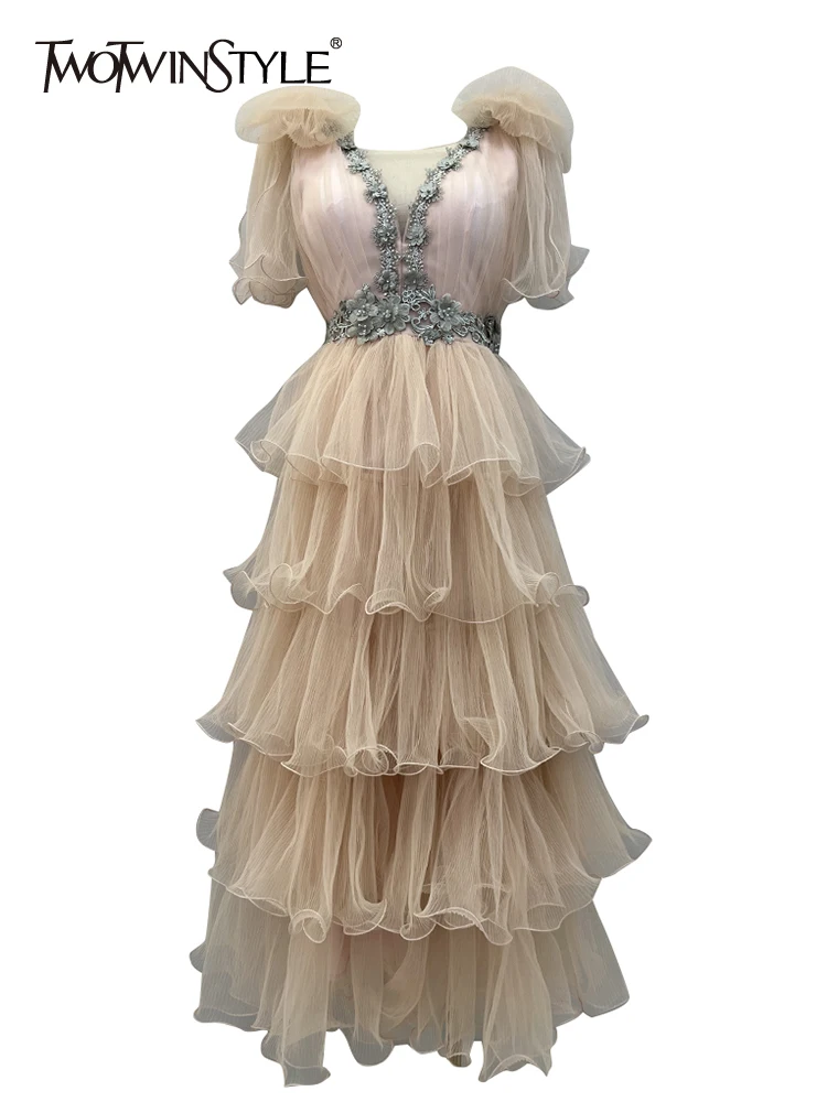 

Женское Сетчатое платье TWOTWINSTYLE, элегантное платье с v-образным вырезом и короткий рукав пэчворк, 2023